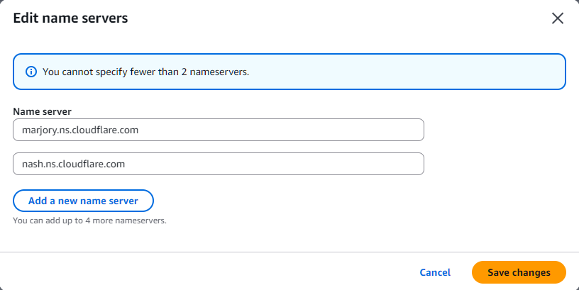Changing registrar nameservers